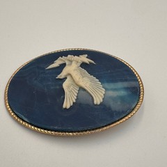 Incolay Stone Eagle Belt Buckle Blue White Marbled Handcrafted USA Vintage Oval