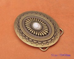 Antique Brass Western cowboy Flower Pattern Turquoise Leathercraft Belt Buckle