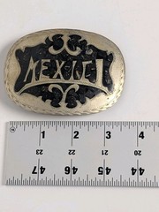 Vintage Mexico Alpaca Silver Mosaic Inlay Oval Belt Buckle Western Boho Unisex