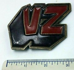 Vintage Von Zipper Belt Buckle VZ 3D Brass and Red Enamel EUC