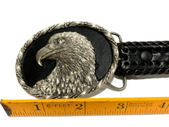 1992 Colorado Silver Star Eagle Head Buckle with Black Leather Belt Size 38 USA