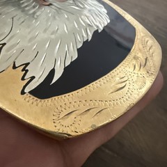 Vintage German Silver Belt Buckle Bald Eagle Head Gold Silver & Copper Tone
