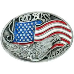 God Bless America USA Flag Patriotic Belt Buckle with Bald Eagle All Metal