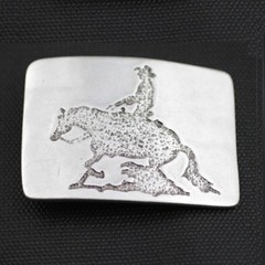 Cowboy Equestrian Rectangle Belt Buckle in Antique Silver, Rustic Western Buckle