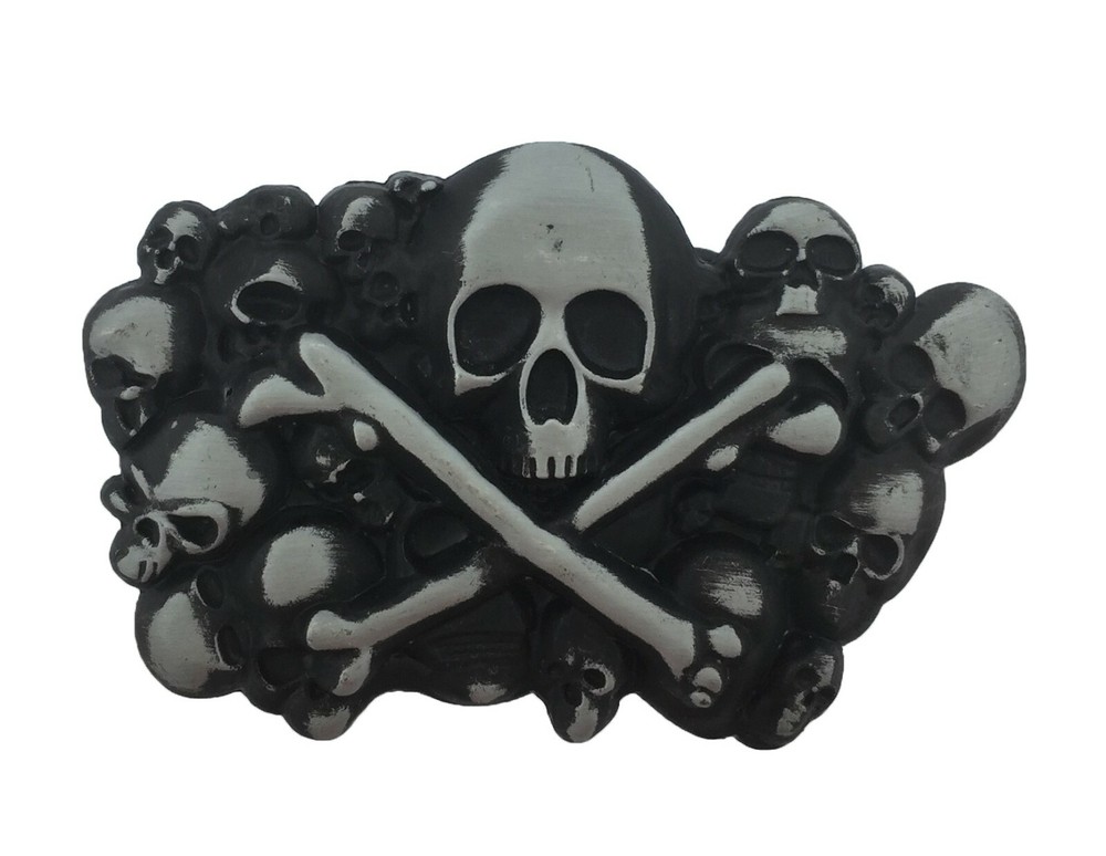 Multiple Skulls Crossbones Belt Buckle Metal Gothic Tattoo Halloween Costume New