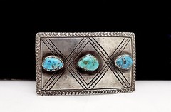 NATIVE AMERICAN NAVAJO KEE JOE BENALLY CARVED STAMPED SILVER BELT BUCKLE