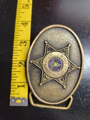 JTBW Industries Belt Buckle Antique Brass 3.5&Prime; Sheriff Star Solid Brass Enamel