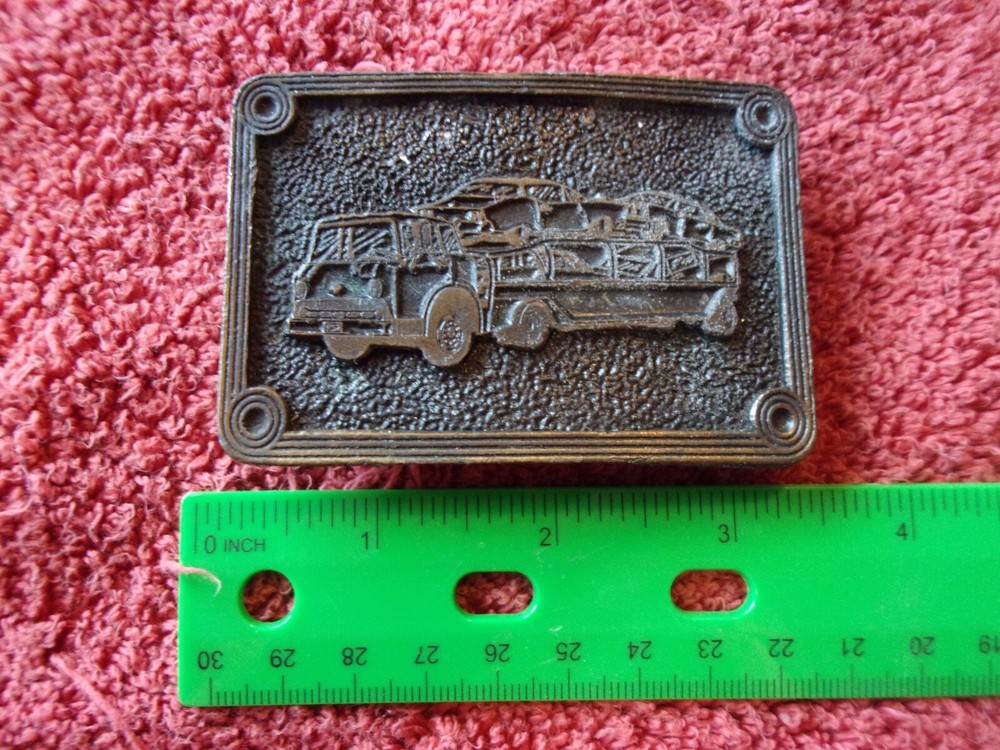 Vintage Belt Buckle Brass Car Transport truck Transporter Rectangular