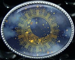 Starry Sky Belt Buckle – Celestial Sun & Moon Handmade Silver Buckle – 12-2