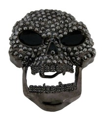 Skull Belt Buckle Men Women Blinged Out Gold Metal Halloween Party Costume Big