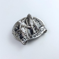 Black Enamel Rodeo Steer Wrestling Western Belt Buckle Boucle de Ceinture