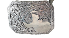 Nocona Mens Belt Buckle 3.75 x 2 in Cowboy Roper Western Rodeo Silver 1.5