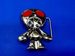 Robot Martian Boy Belt Buckle Silver Color Red Huge Adorable Eyes