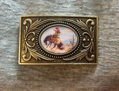 Cowboy Belt Buckle Bronco Horse Rider Rodeo Cactus Desert Western Gift for Him