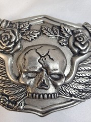Belt Buckle – Skull With Wings and Roses. Biker Buckle to suit 1.5&Prime; (40mm) Belt
