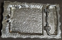 Vintage Picturstone Handmade Bamboo Silvertone Western Belt Buckle 3-3/4×2-1/8&Prime;