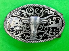 Longhorn Head Steer Cow Bull Two Tone Western Rodeo Style Belt Buckle