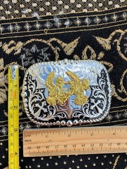 Western Buckle Gold Black Silver Rooster Cowboy 2 »Buckle Hebilla Vaquero Gallo