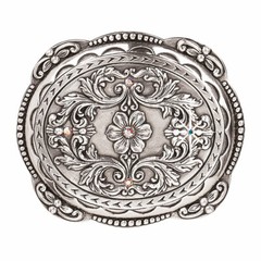 Nocona Silver Tone Oval Floral Design with Rhinestones Buckle 37538
