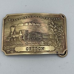 Vintage Wells Fargo and Company Oregon Steam Locomotive Train Belt Buckle Brass