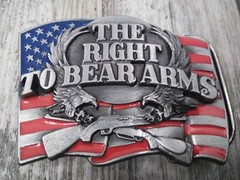 1990 USA FLAG THE RIGHT TO BEAR ARMS BELT BUCKLE GW-13, BY SISKIYOU CO. (U.S.A)