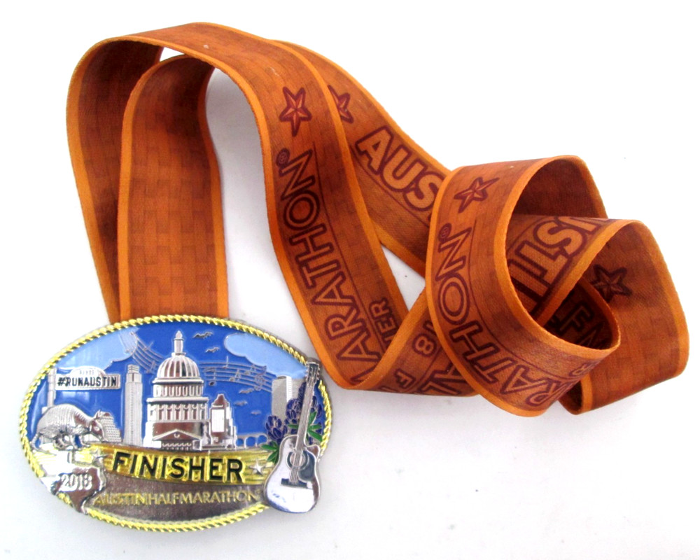 2018 Austin Half Marathon Belt Buckle Lanyard Ribbon Running Texas Finisher Race