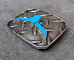 Douglas Magnus Santa Fe Turquoise Longhorn Sterling Diamond Plate Trophy Buckle