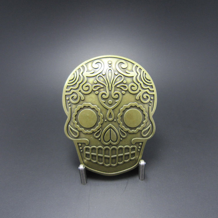 Antique Bronze Plated Vintage Totem Tattoo Skull Metal Belt Buckle