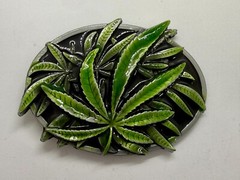 Marijuana Cannabis Pot Leaf Weed Enameled 3D Dimensional Layered Belt Buckle