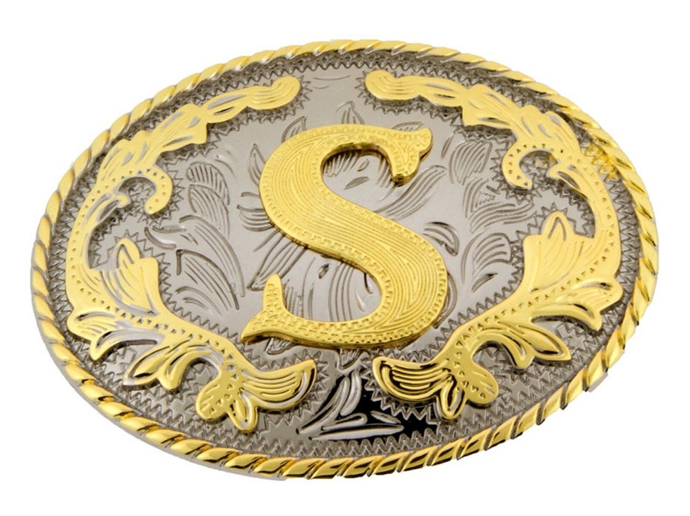 INITIAL S LETTER s MEN WOMEN RODEO REALLY COWBOY STYLE GOLD METAL BELT BUCKLE