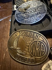 NRA Golden Eagles Metal Western Belt Buckle Lot, Gold/Silver Oval Logo Designs