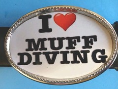 I LOVE ❤️ MUFF DIVING Epoxy PHOTO BUCKLE & Black Belt. New