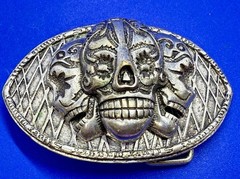 Three Sugar Skull Head Mexican Día de los Muertos Day of the Dead Belt Buckle