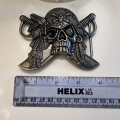 Pirate Jolly Roger Belt Buckle Solid Pewter Silver Tone Swashbuckler 4&Prime;x3&Prime;