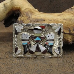 Zuni Multi-Stone Sterling Silver Thunderbird Buckle By Bobby & Corraine Shack