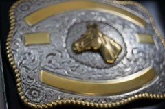 Crumrine Western Horse Head Silver and Gold tone Belt Buckle 3807207