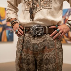 Men Dark Silver Metal Buckle Native American Indian Face Western Fashion Biker
