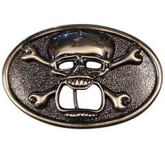 Skull and Crossbones Belt Buckle Beer Bottle Opener Biker Cowboy Pirate Vintage