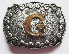 3-D INITIAL LETTER  » G  » RODEO COWBOY SILVER GOLD WESTERN BELT BUCKLE