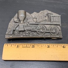 VINTAGE TRAIN STEAM ENGINE BRASS BELT BUCKLE NUMBER 4093