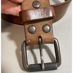 John M. Browning Brown Leather Belt Textured Grip Metal Buckle Sz36 Biker Tough