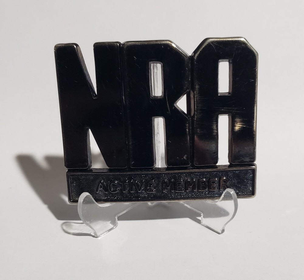 Vintage NRA Active Member Belt Buckle Chrome Tone Men Collectible