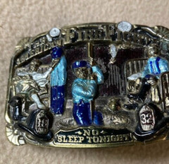 Belt Buckle 1986 USA American Firefighter « No Sleep Tonight » Brass, Enamel