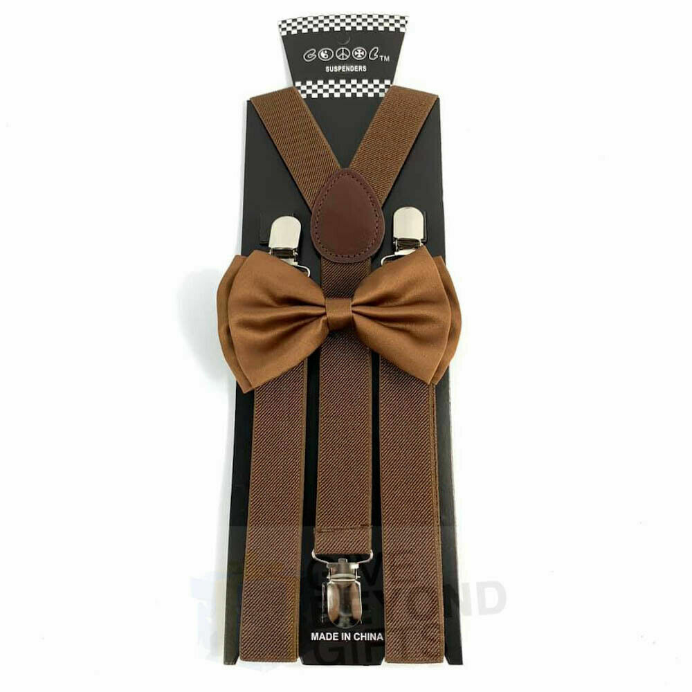 Coffee Brown Suspenders and Bowtie Combo Set Adult Teens Formal Prom