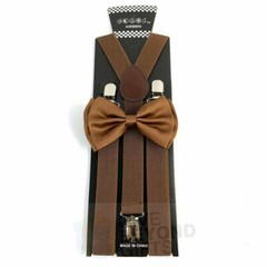 Coffee Brown Suspenders and Bowtie Combo Set Adult Teens Formal Prom