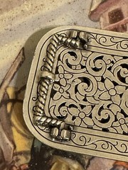 Rhinestone Belt Buckle Rectangle Floral Silver Bling Filigree Accents