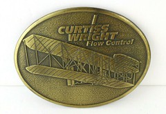 Curtiss Wright Flow Systems Bronze Airplane Belt Buckle Industrial Advertising