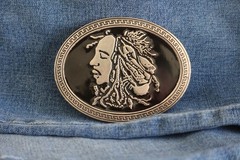 Bob Marley Belt Buckle vtg REGGAE music oval black/silver tone island lion rasta