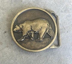 Large Bear Belt Buckle Antique Gold Grizzly Western Cowboy Rodeo Style Gift
