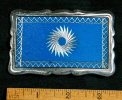 Spiral design western belt buckle blue on silver tone 3.5 inches